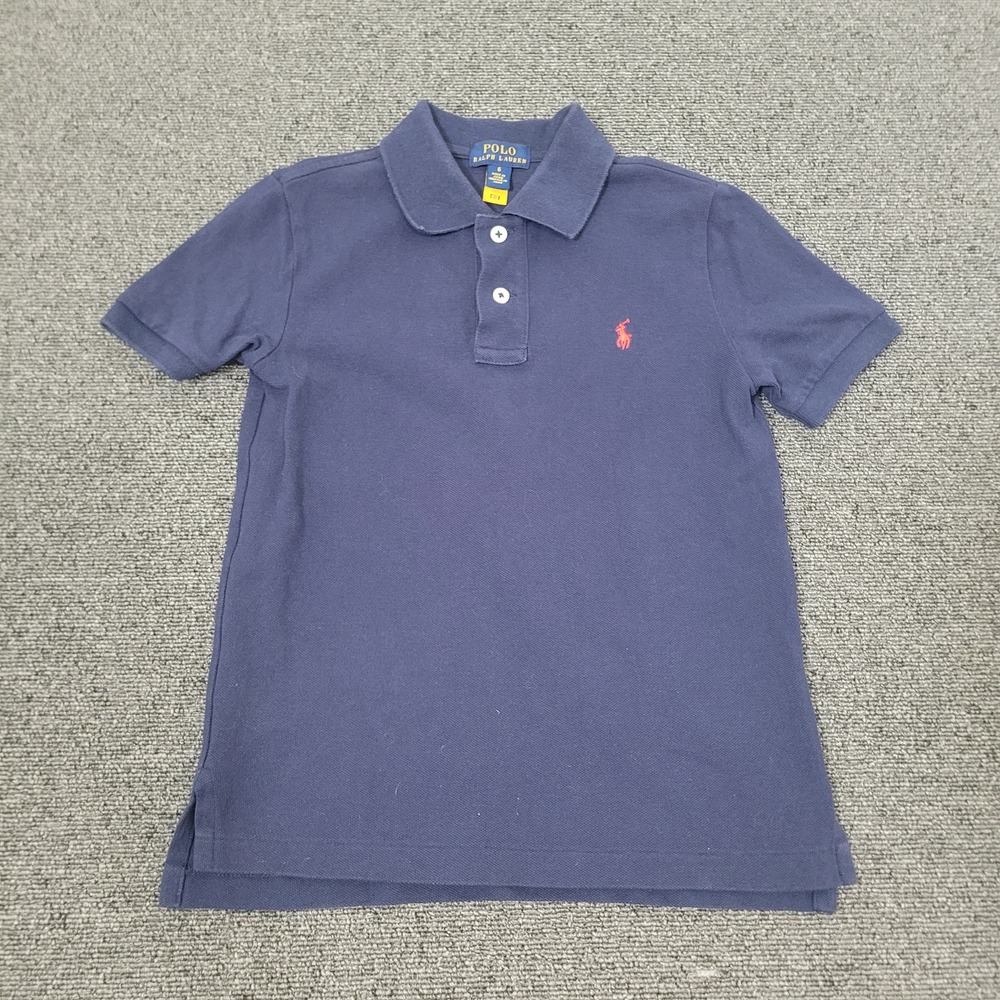 Polo Ralph Lauren Size 6 Polo Shirt Boys Navy Blue Short Sleeve Red Pony Logo‎